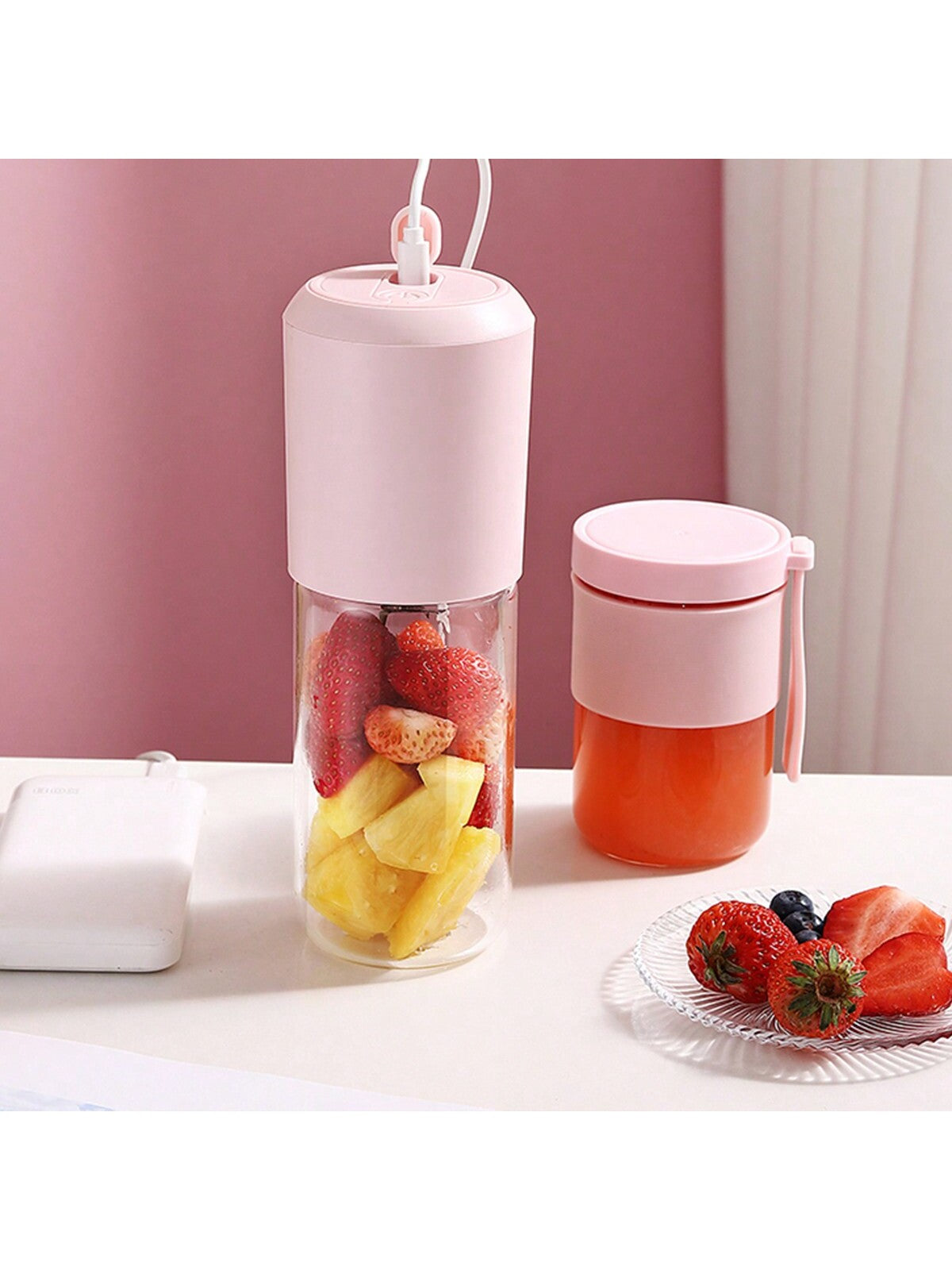 Double Cup Juice Extractor And Juice Cup Mini Portable Household Electric Fruit Juicer Multifunctional Blender Wireless Mini Juicer Cup-Pink-9