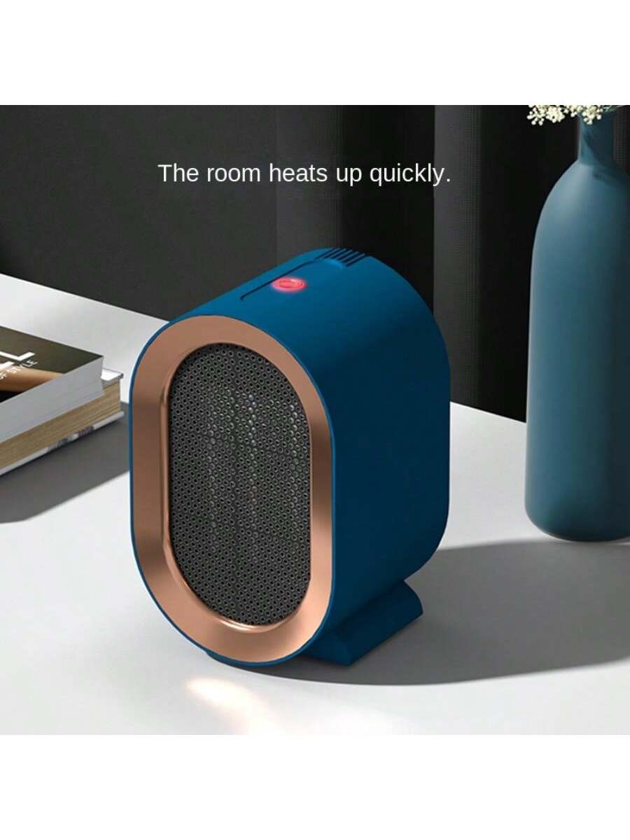 1pc Electric Warm Fan Mini Desktop Heating Fan, Small Portable Electric Heater Fan, Suitable For Home Gathering Dormitory Desktop Warming, Platinum Color-platinum circle-5