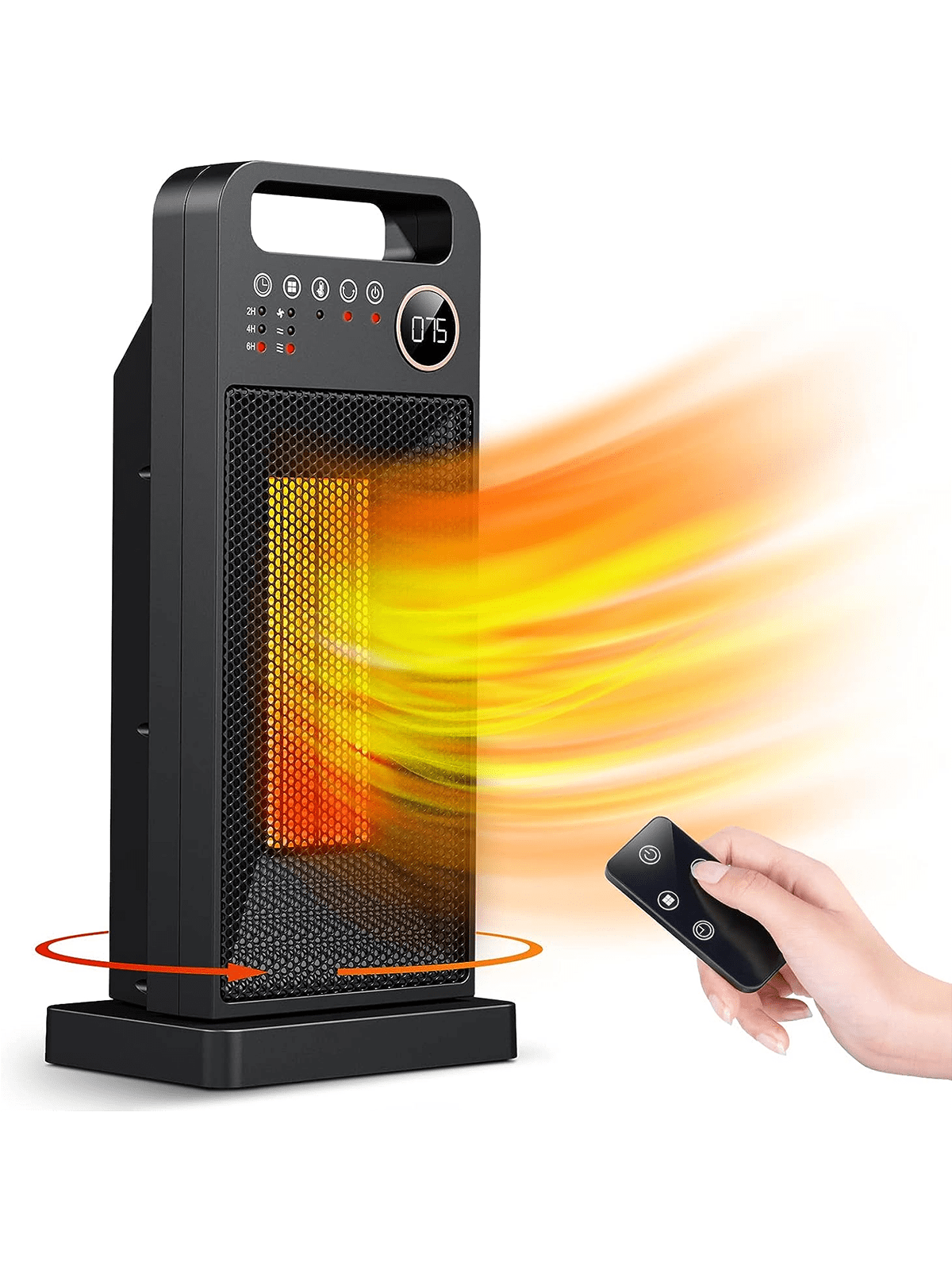 1500W Electric Heater Space Heater for Indoor Use with Remote Control Digital Display Touch Button Oscillation  Portable Thermostat Overheat Protection Small Space Heater for Room Home Office-Black-1