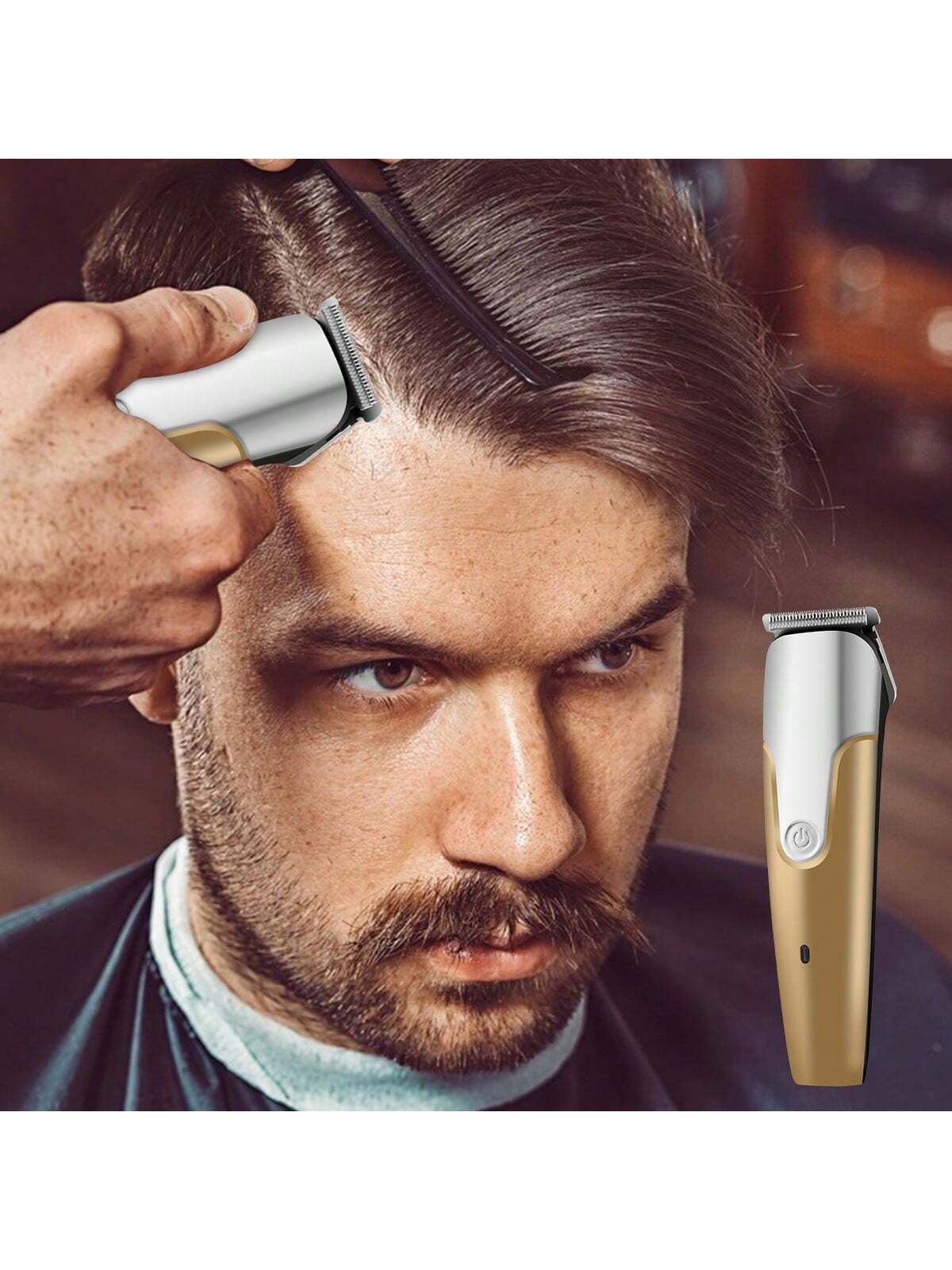 Professional Hair Clippers Cordless Barber Shavers Rechargeable Hair Cutting Kit with 2 Comb Guides-Gold-5