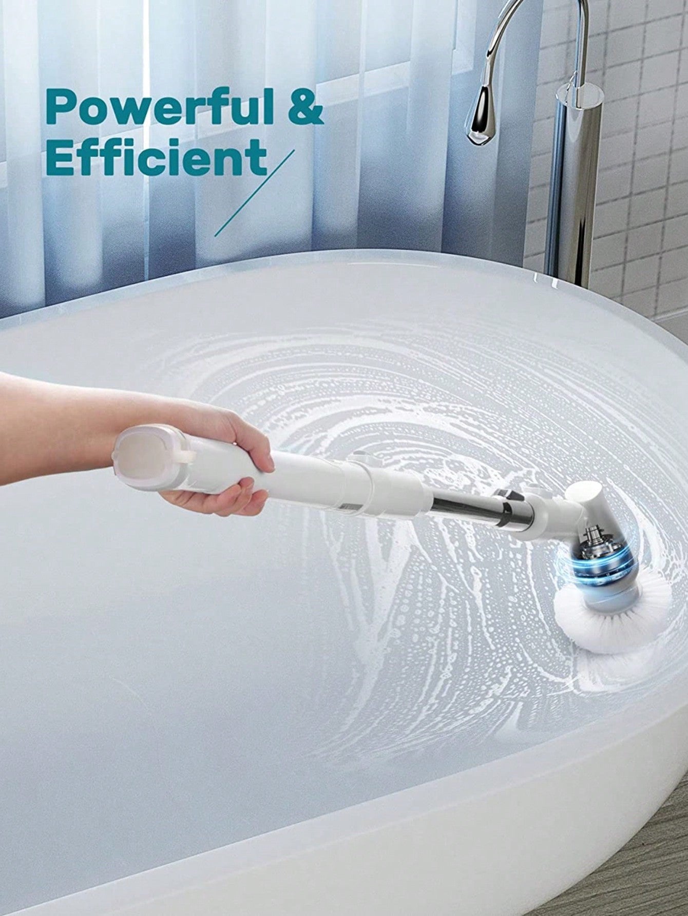 1 Set Plug-in Charge Wireless White Electric Spinning Floor Scrubber, With Extendable Handle Shower Scrubber, With 3 Replaceable Brush Head Bathtub Tile Floor Scrubber, 60 Minutes Running Time, 350 Rpm, With High Torque Motor, Suitable For Bathroom,-White-5