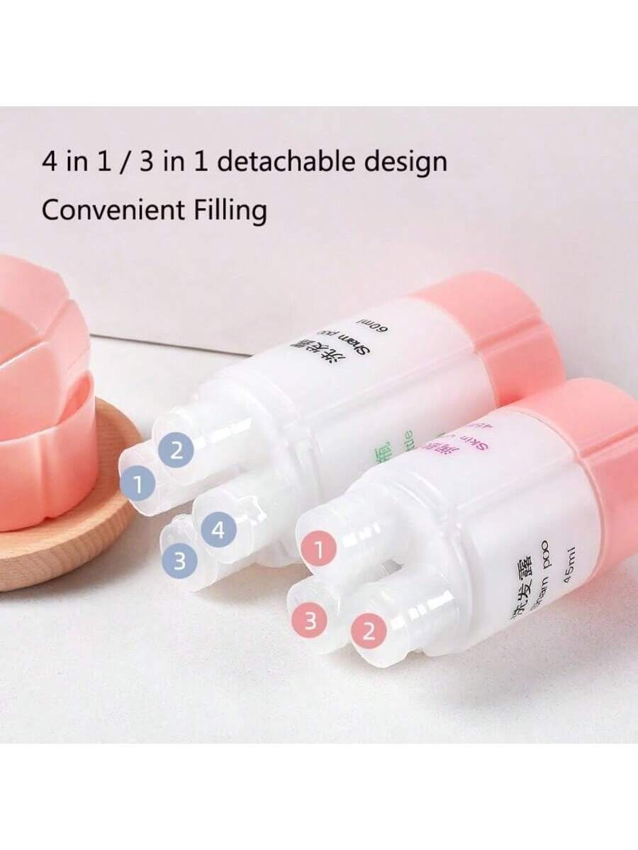 1pc 4-in-1 Detachable Travel Bottle, 60ml, Airplane Approved, Suitable For Traveling-Pink-4