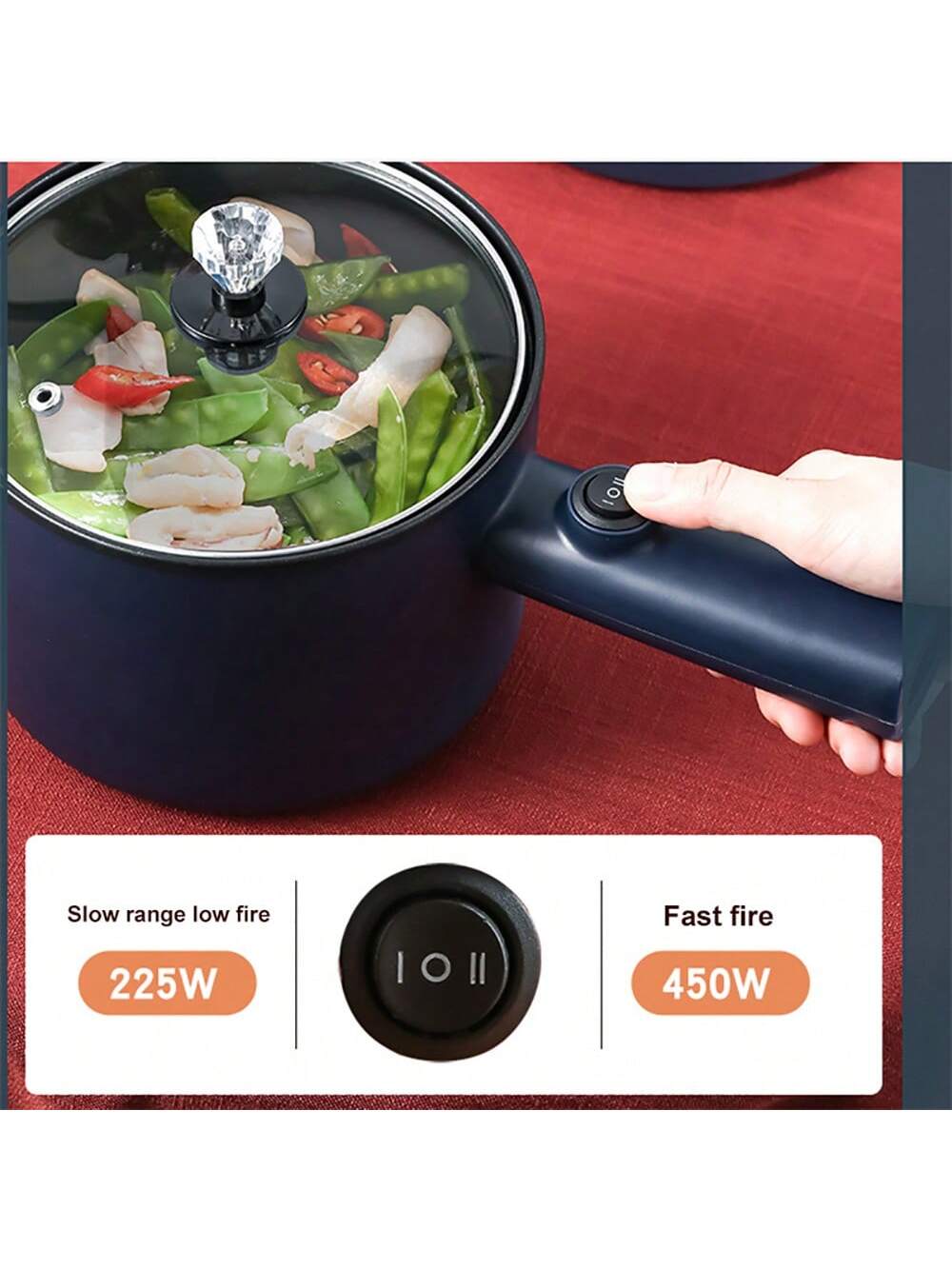 Multifunctional Electric Cooking Pot With Steamer, Non-stick Electric Fry Pan, 1-2 Person Mini Hot Pot Rice Cooker For Dormitory Student, Portable Outdoor Camping Heating Pot-Royal Blue-5