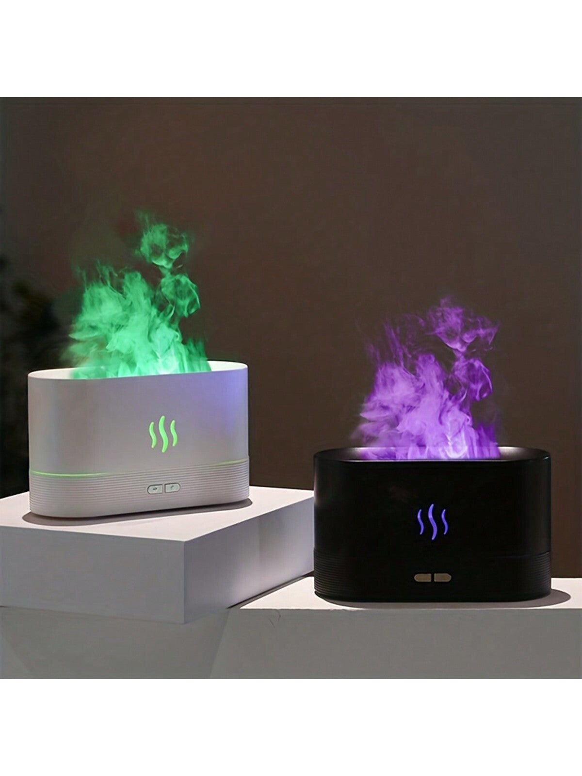 1pc Usb Plug-in 180ml Portable Led Seven Color Flame Simulation Humidifier Dq701a, Aromatherapy Essential Oil Diffuser, Perfect For Home & Office Use-White-1