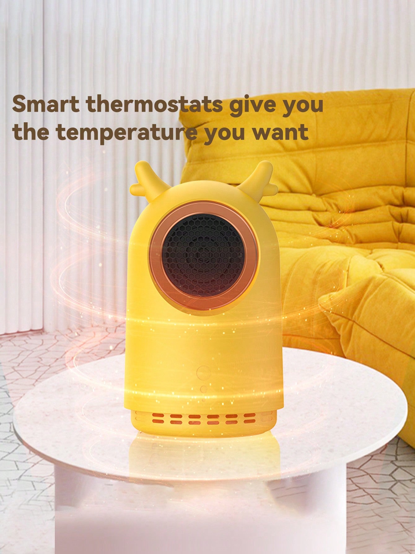 1 European Standard Deer Antler Heater Small Heater Home Dormitory Fast Hot Air Cartoon Office Heater-Yellow-1