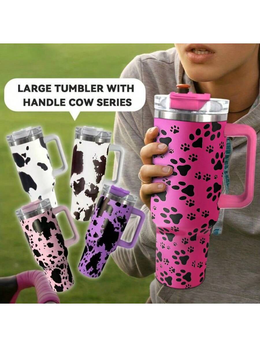40OZ Any Zoo Cow Pattern Car Tumbler With Handle Straw And Lid, Large –  vacpi