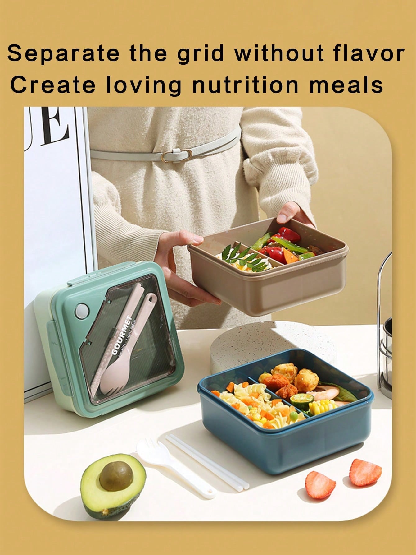 1pc Sealed Lunch Box With Dividers, Microwaveable, Including