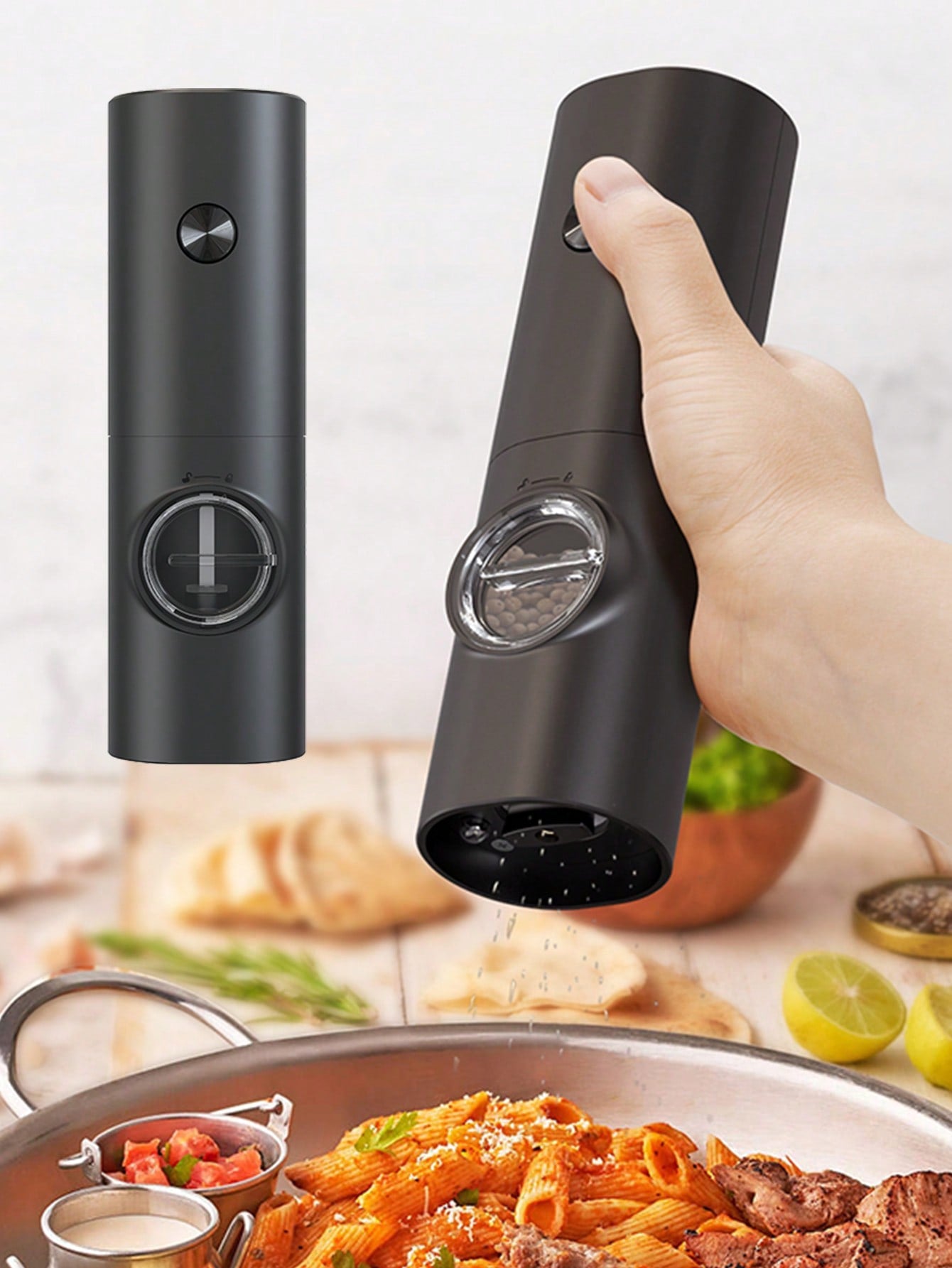 1pc Black Battery Powered Pepper Grinder, Electric Salt Mill With