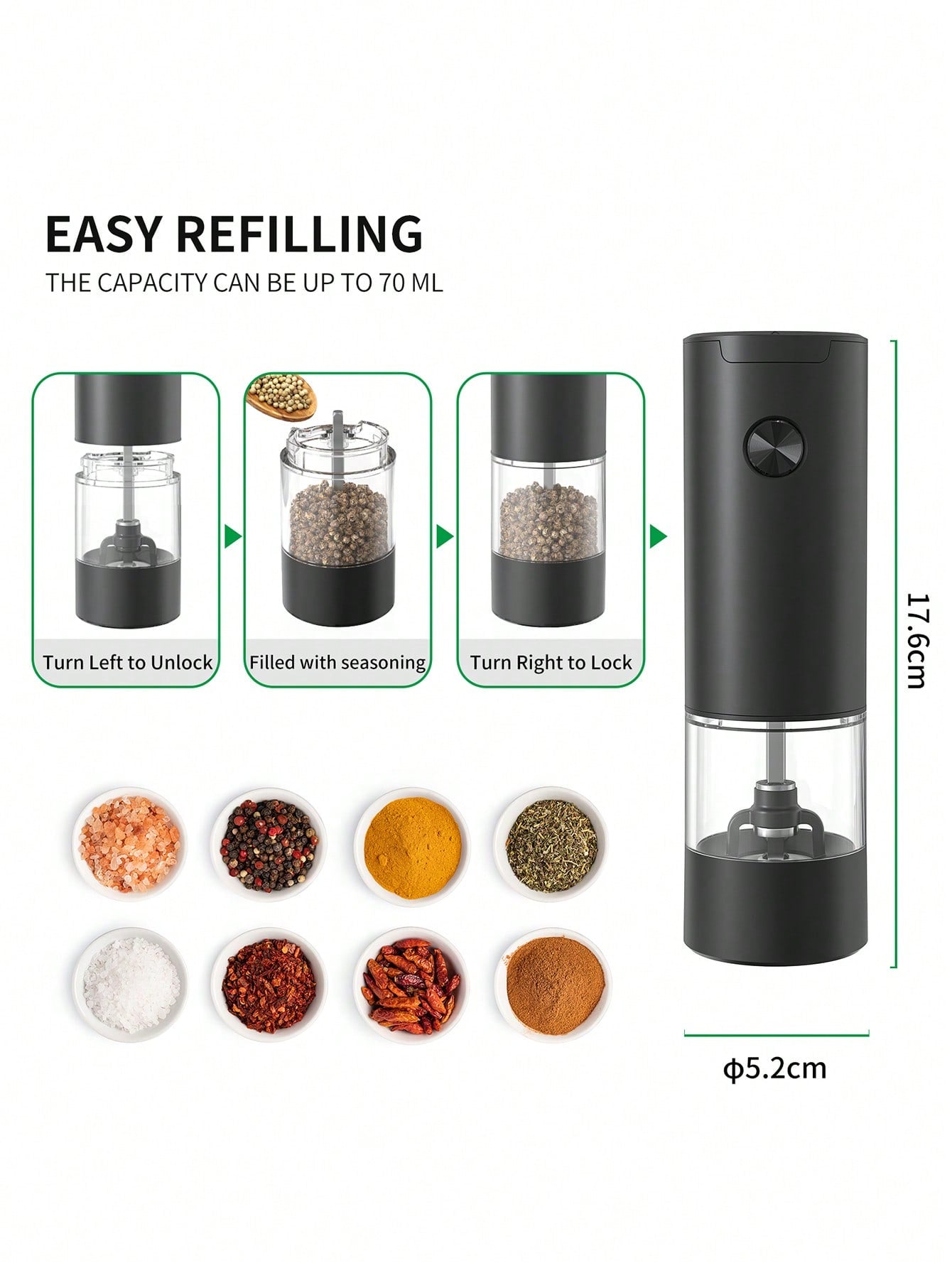 LED-Illuminated Electric Automatic Pepper Grinder with Adjustable