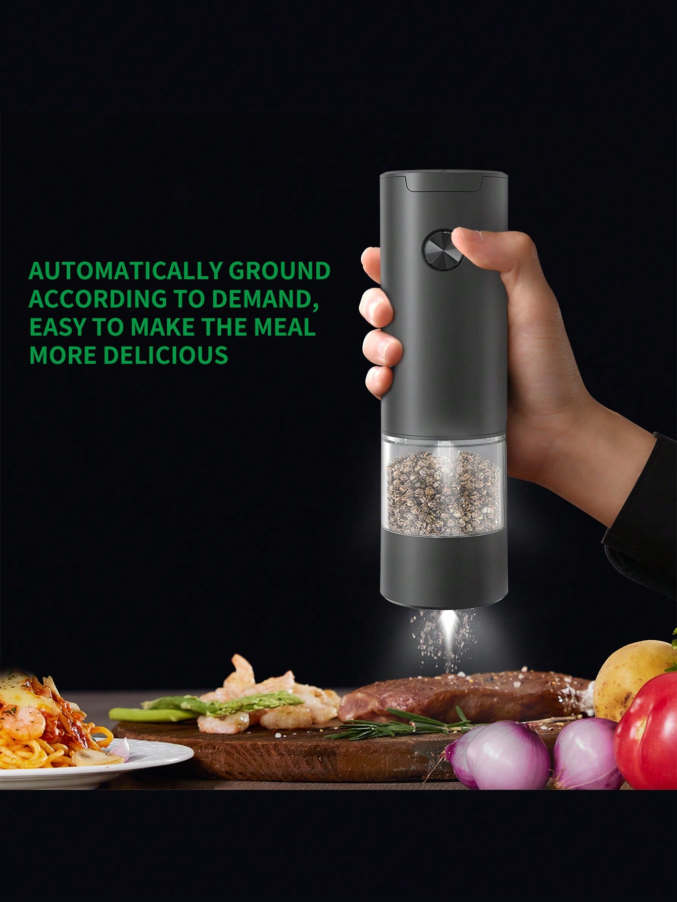 Electric Pepper and Salt Grinder Set, Adjustable Coarseness, Battery  Powered with LED Light and Storage Base, One Hand Automatic Operation,  Stainless
