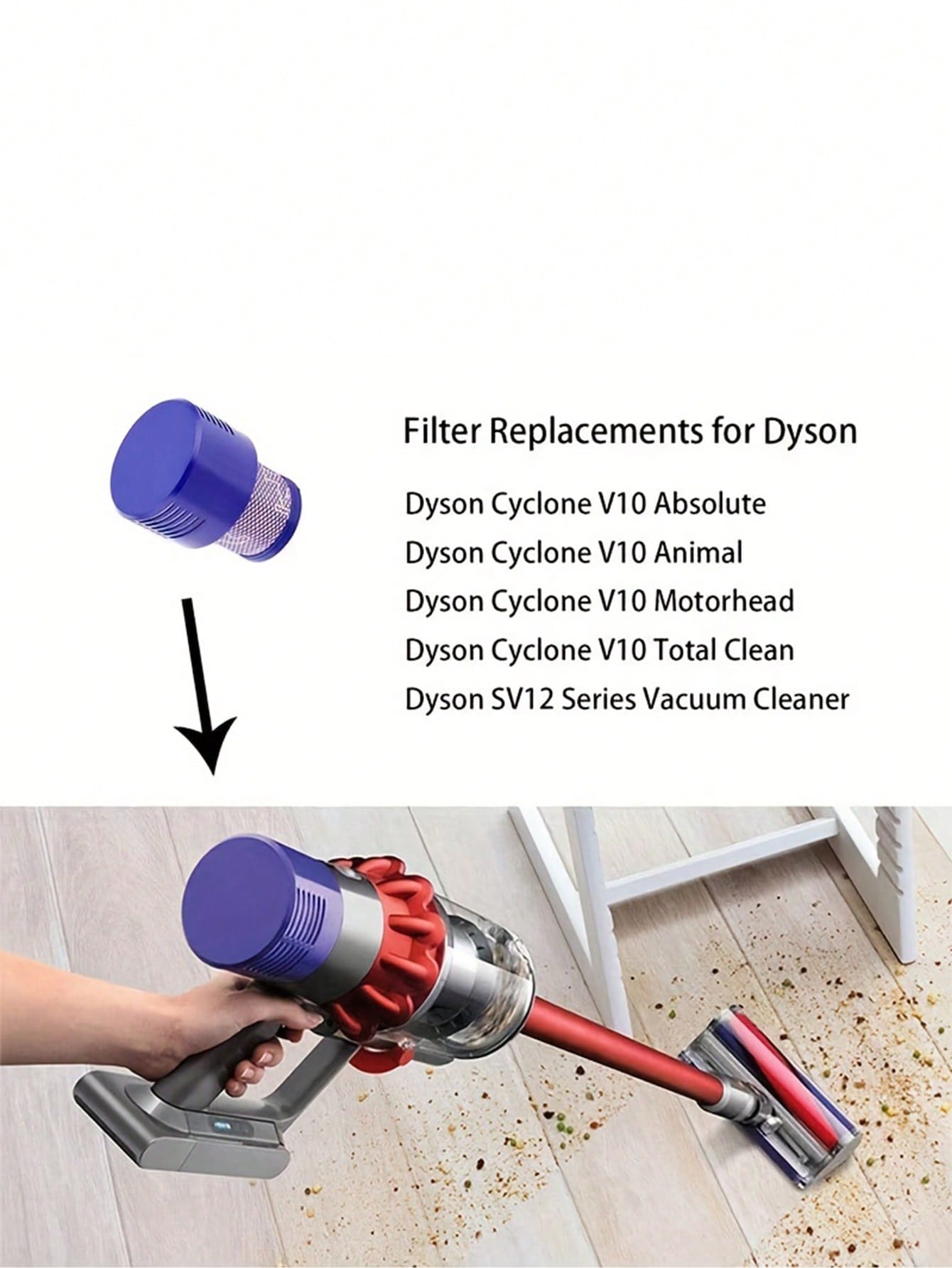 3 Pack Filters & 1 Brush Replacement V10 for Dyson Cyclone Series, Absolute  Animal Total Clean, SV12, 969082-01