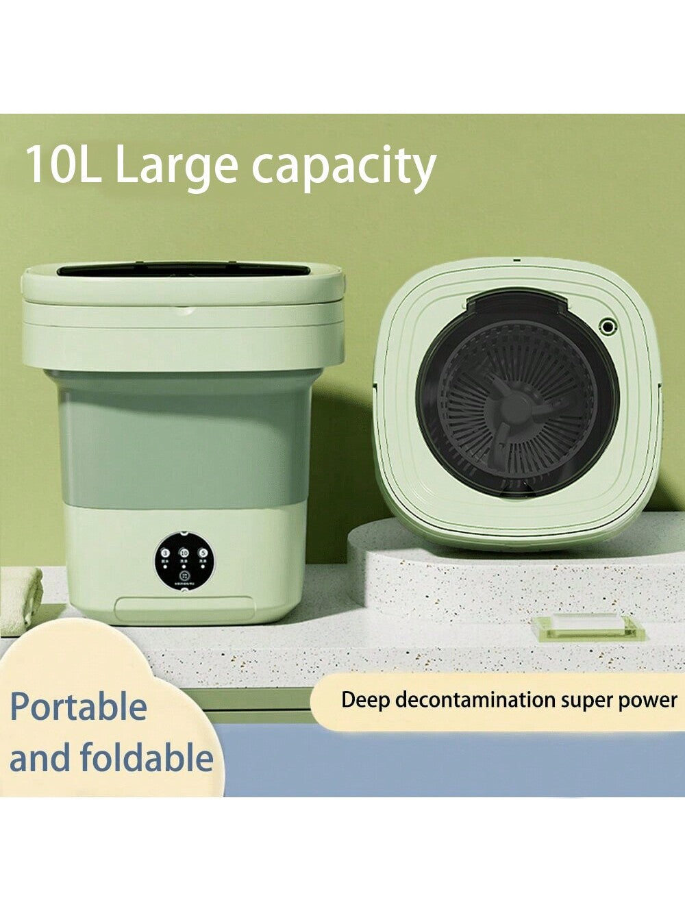 1 foldable washing machine with multi-specification plug, with rotary drying and drainage pipe, blue antibacterial water supply pipe, say goodbye to manual water injection trouble, easy water injection-Green-1