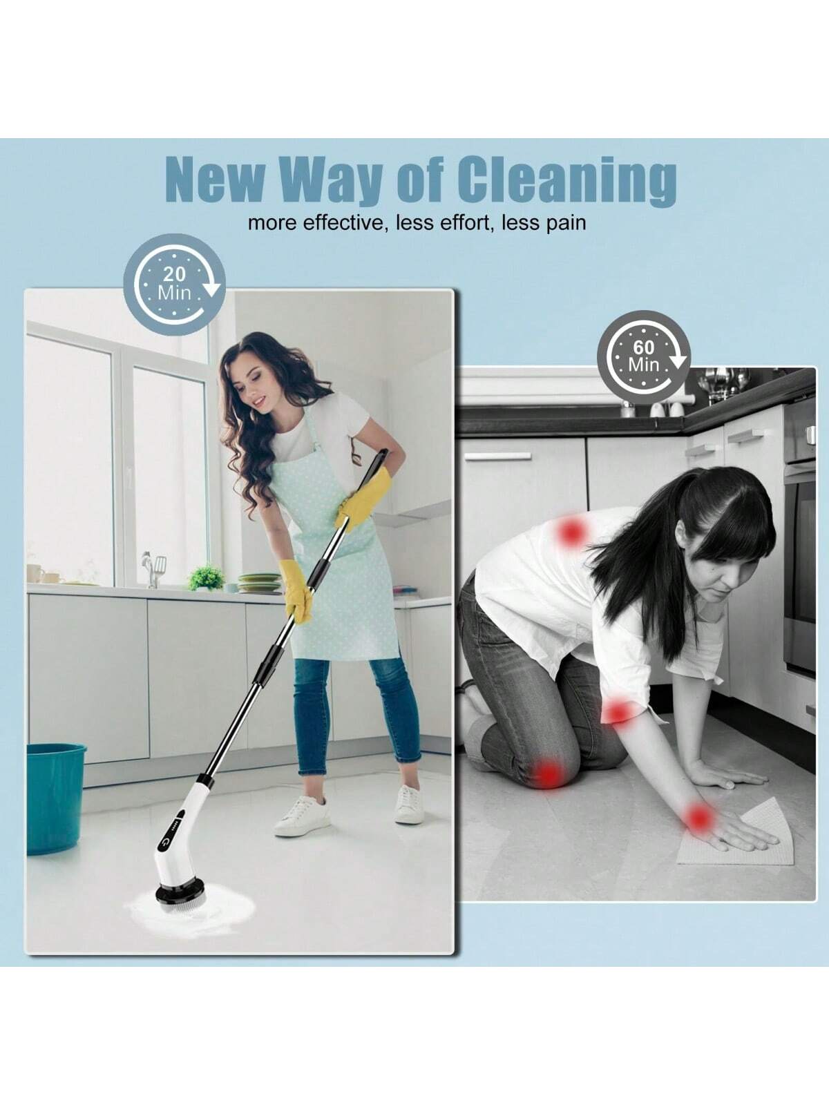 Electric Spin Scrubber Cordless Cleaning Brush with 8 Replaceable
