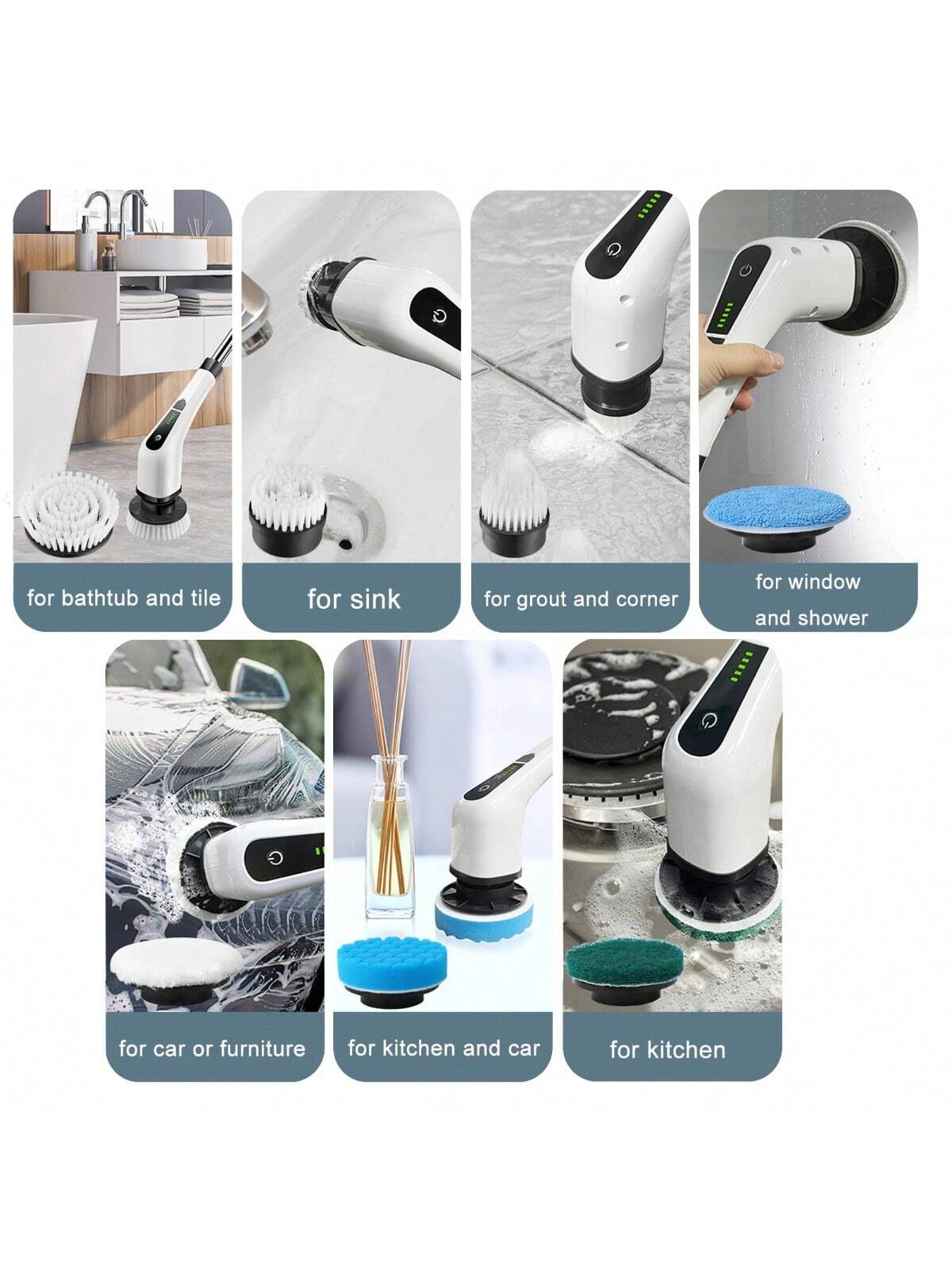 Set: Electric Spin Scrubber, Long-handled Shower Scrubber, Bathtub & Tile  Scrubber With 6 Replaceable Brush Heads; 90-120 Mins Operation Time Full  Floor Bathroom Scrubber; 240/320rpm Cordless Electric Scrubber; Includes  Usb-c Charging Cable