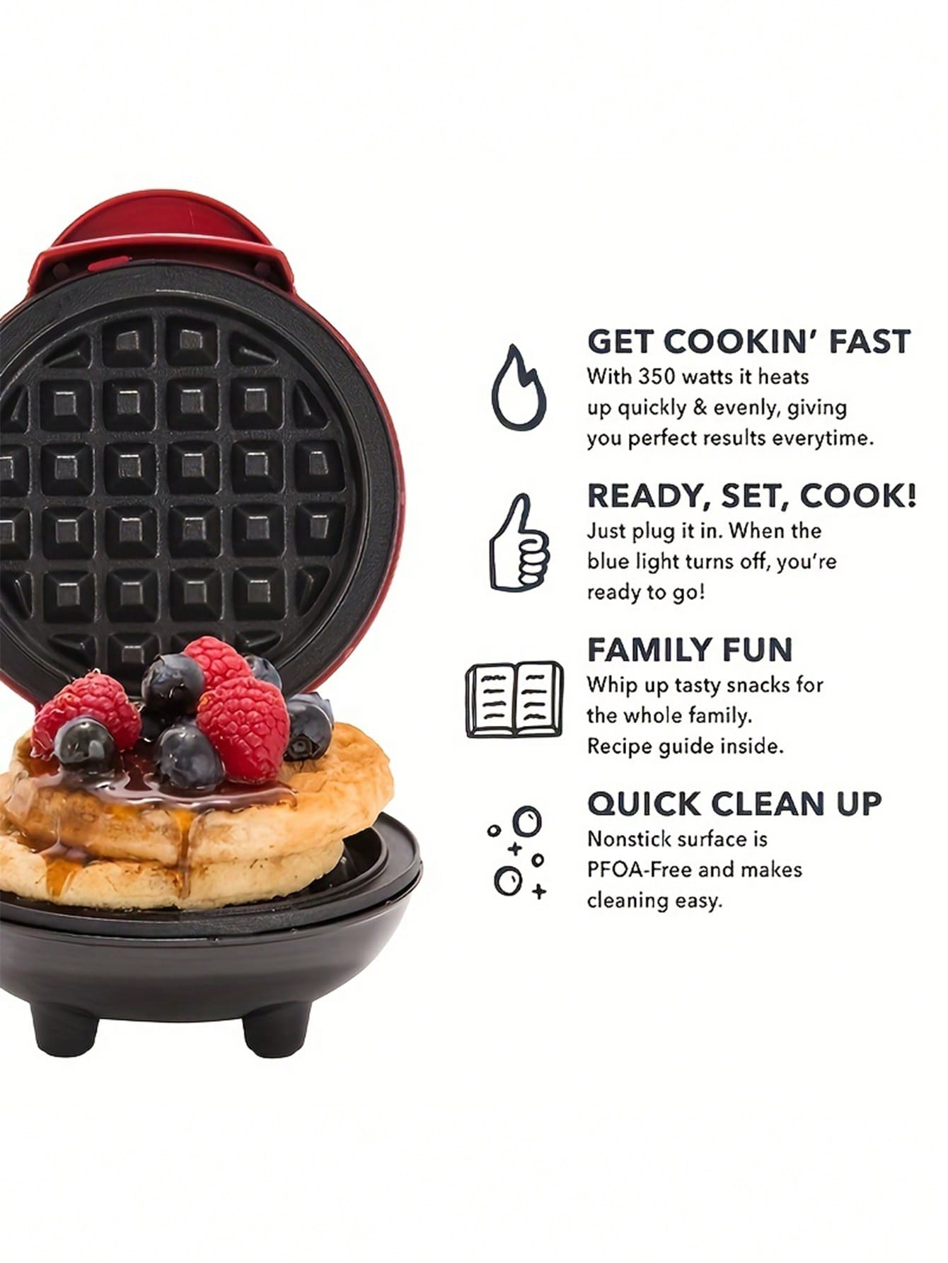 1pc Mini Waffle Maker, Non-stick Waffle Iron, Perfect For Kids' Pancake,  Waffle, Panini, Breakfast, Lunch, Snack, Home Cooking, Compact Design,  Sandwich, Egg, Easy To Clean, A Perfect Christmas Gift.