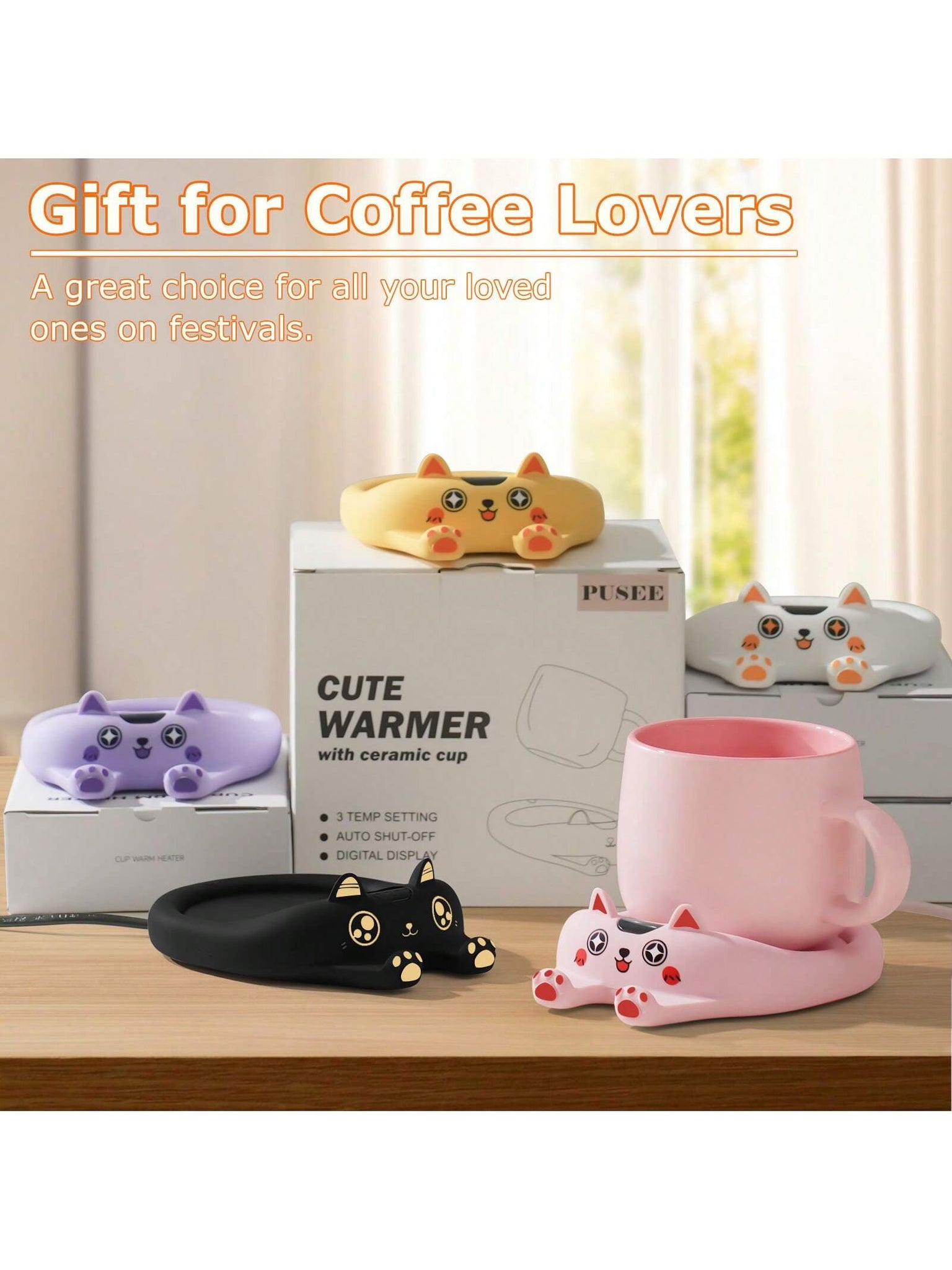 PUSEE Mug Warmer with Mug Cute Coffee Warmer for Desk Coffee Cup Warmer  Auto