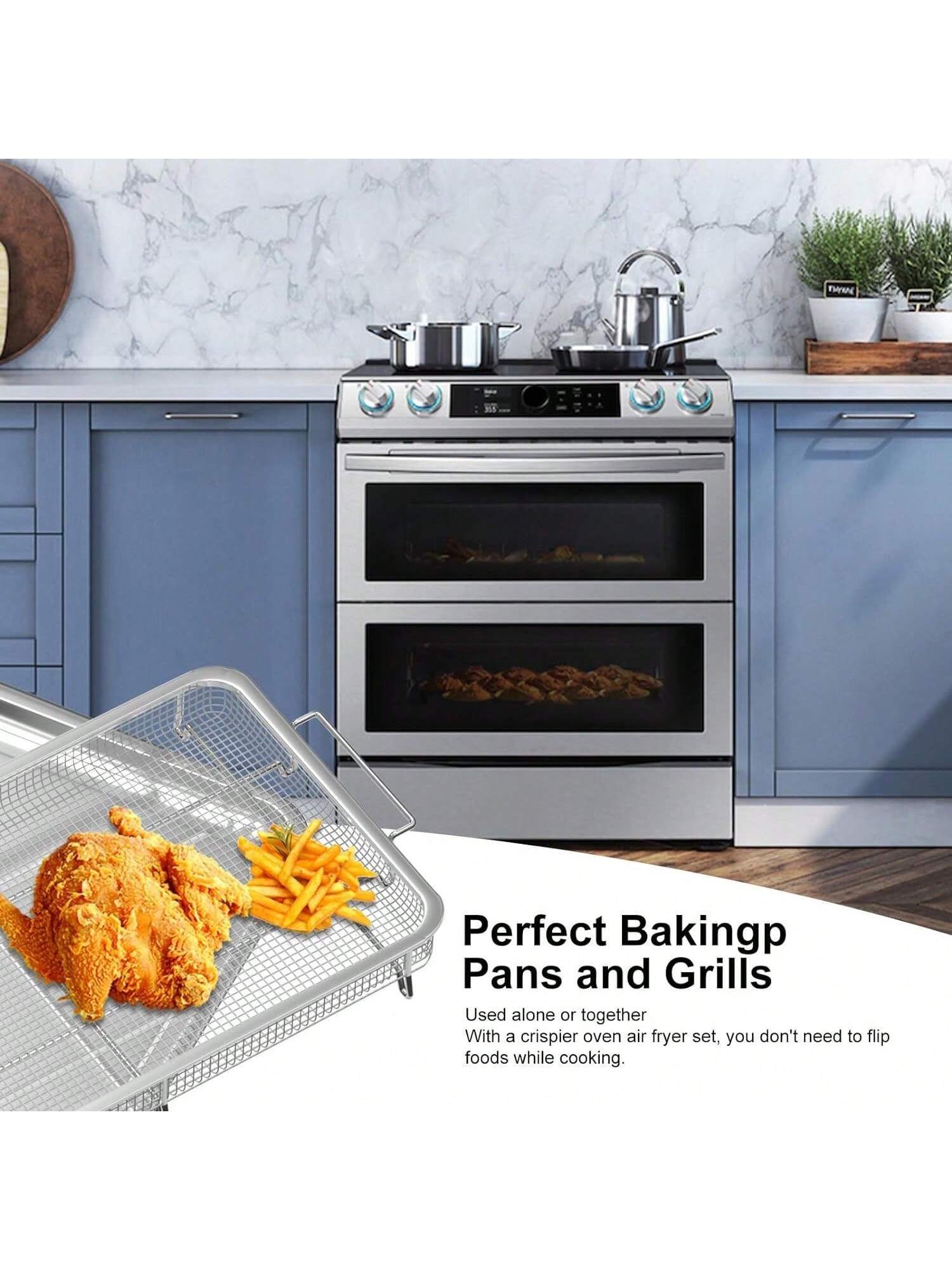 Extra Large Air Fryer Basket and Tray for Oven, 18.8'' x 13.3'' Stainless  Steel Crisper Tray and Basket for Convection Oven, Baking Pan Perfect for