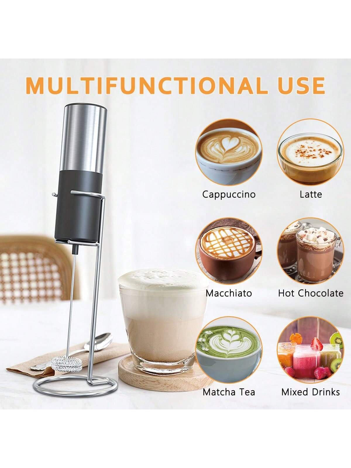 1pc Simple Style White Stainless Steel Handheld Electric Mini Drink Mixer,  Food Blender, Kitchen Whisk Tool, Portable Milk Frother with Battery  Version for Milk Coffee, Chocolate, Milk Tea, Eggs, Matcha
