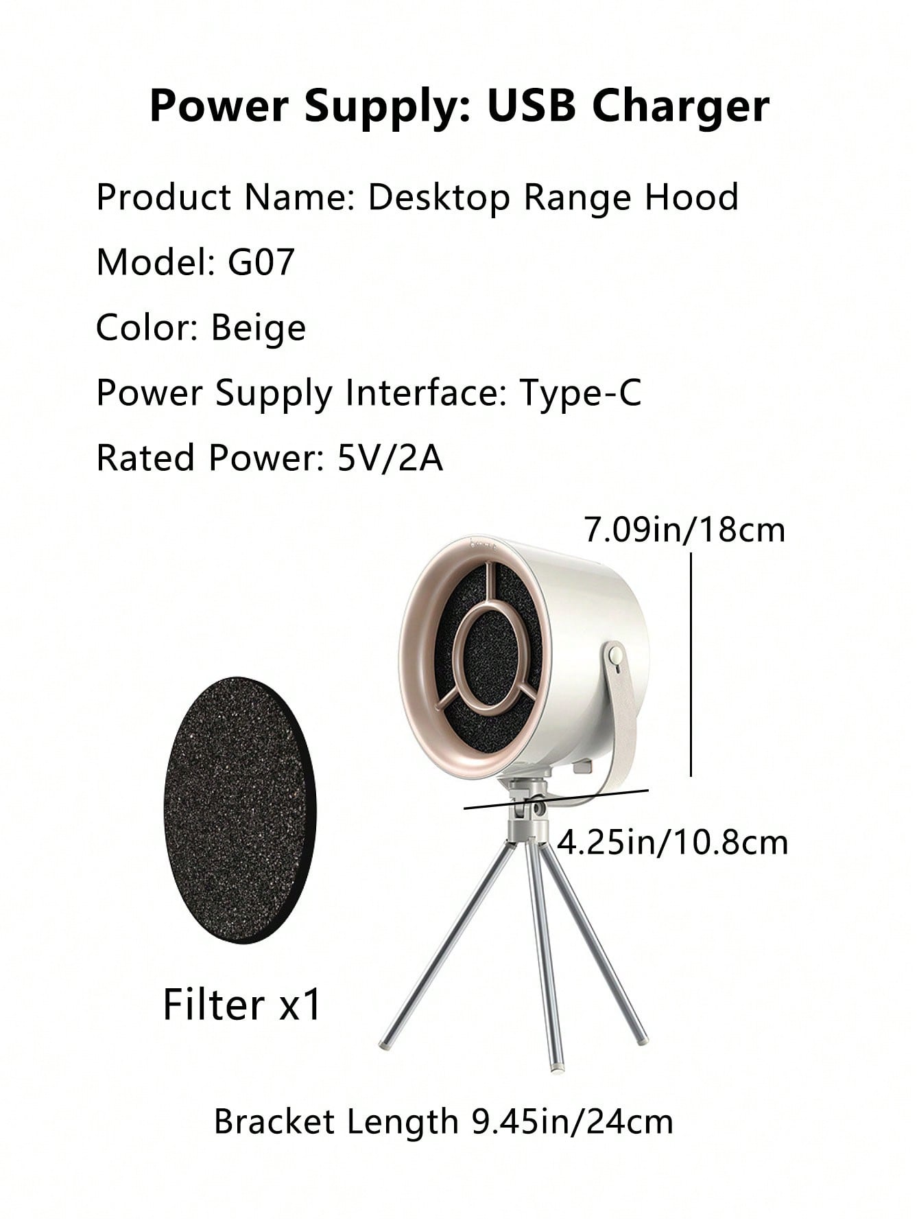 USB Charging Desktop Range Hood Portable Kitchen Exhaust Fan Fume