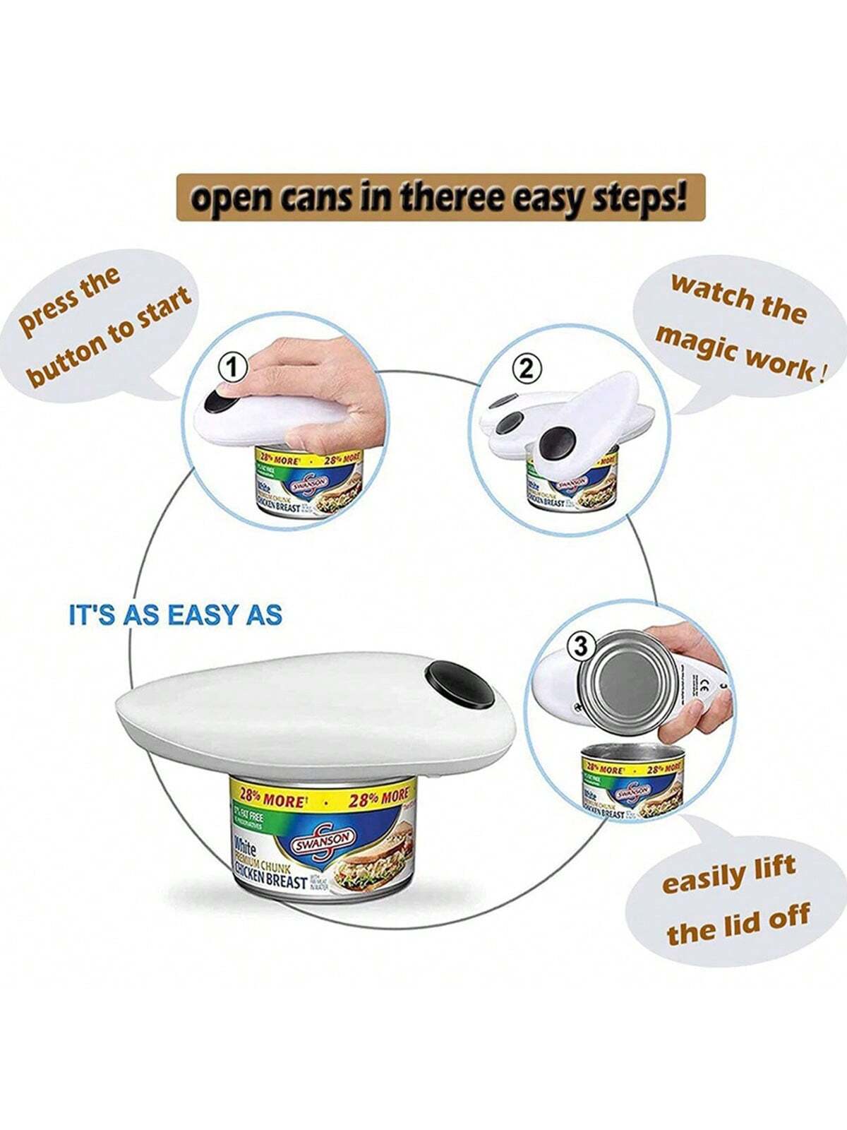 1pc White Smooth Edge Electric Can Opener for Easy Opening,Perfect