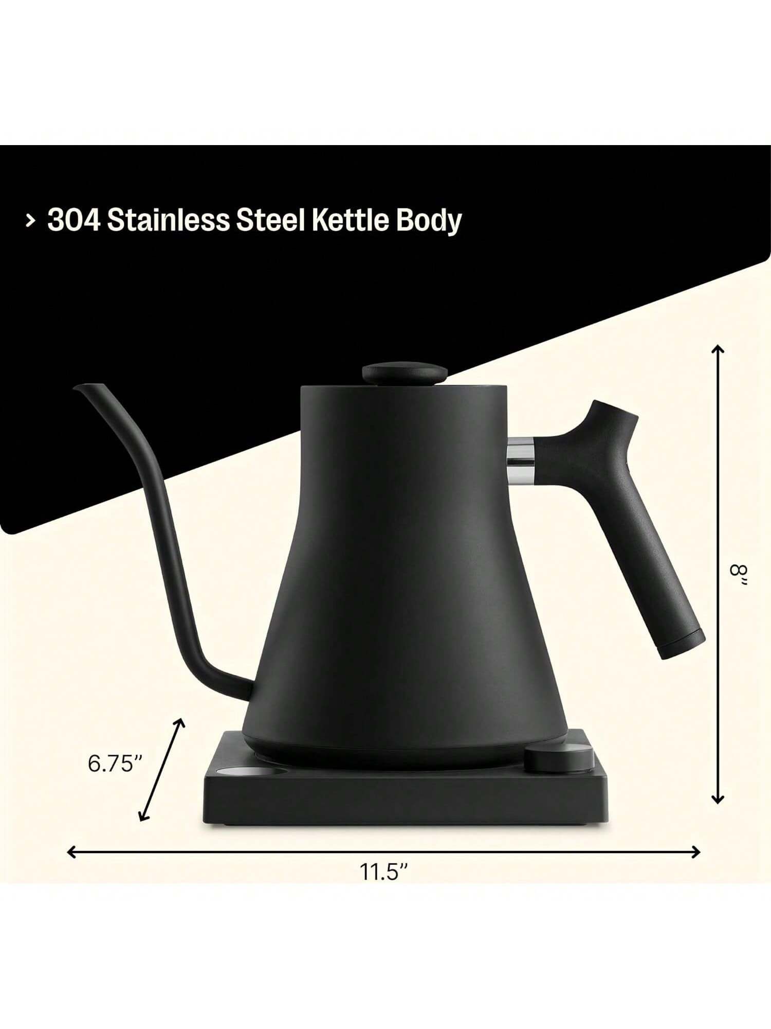 Electric Gooseneck Kettle with Temperature Control, Pour Over Coffee & Tea,  1200W 180-sec Quick Boil Time, 600g Ultra Light, 0.9L, Black 