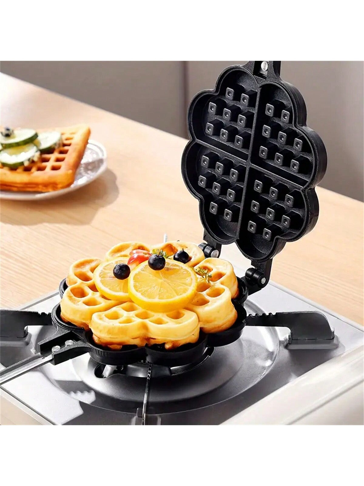 1pc 1000w Home Use Double-sided Flower-shaped Waffle Maker Eggette Maker  Multi-functional Waffle & Pancake Maker
