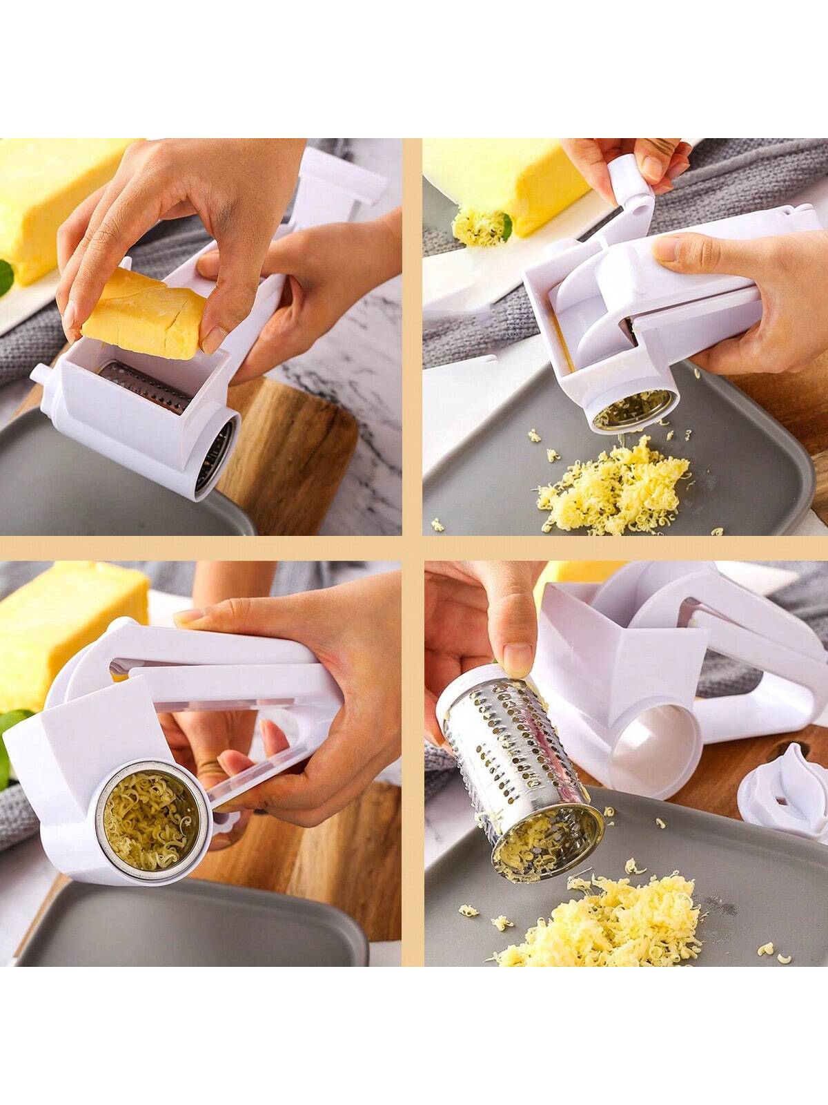 Stainless Steel 3 In 1 Portable Manual Rotary Cheese Grater With Handle In  WHITE