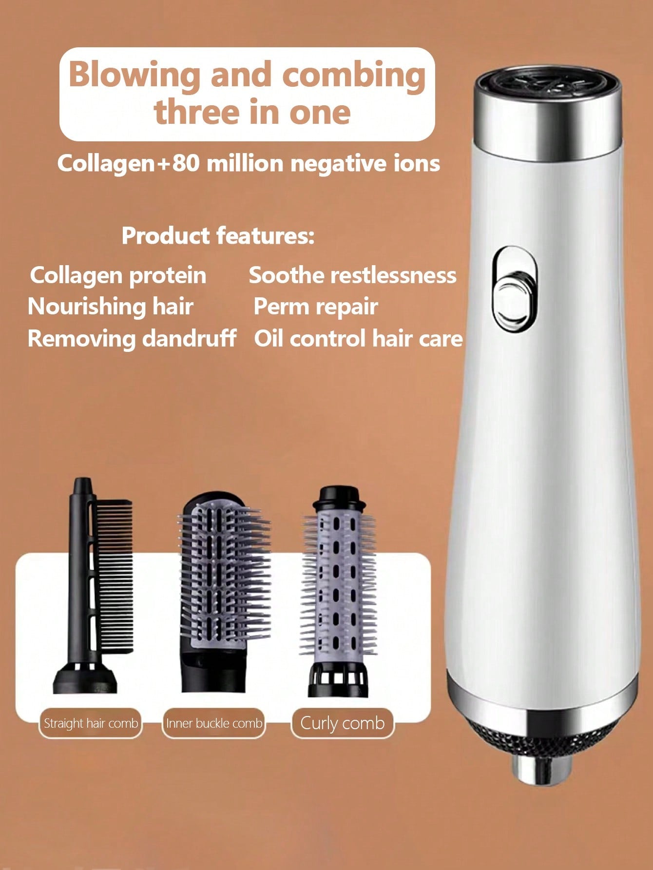 1 Handheld Hair Dryer Hot Air Comb 8899, Handheld Hot Air Comb, Suitable For Home Use In Hair Styling--2