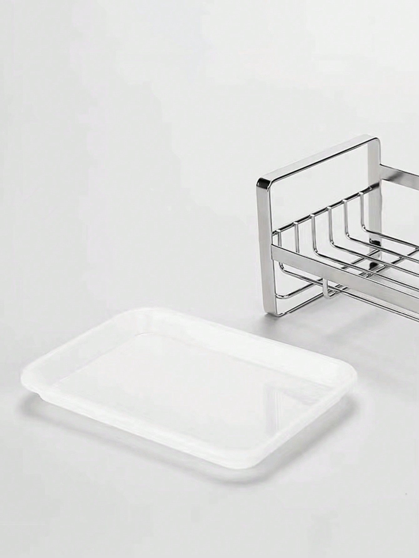 1pc Stainless Steel Sink Organizer Drying Rack, Hanging Sponge Holder,  Faucet Storage Rack with Plastic Tray