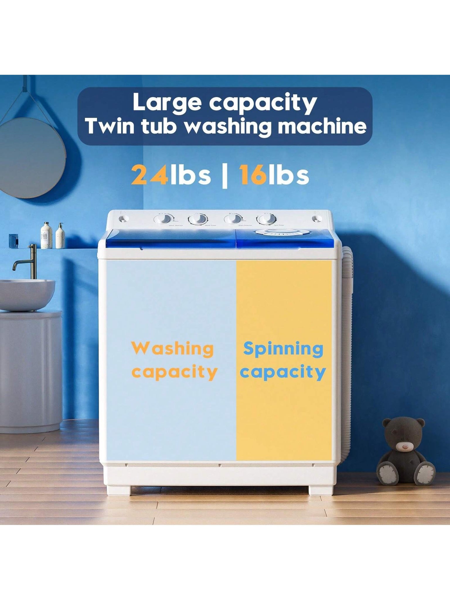 Auertech Portable Washing Machine, 20lbs Mini Twin Tub Washer