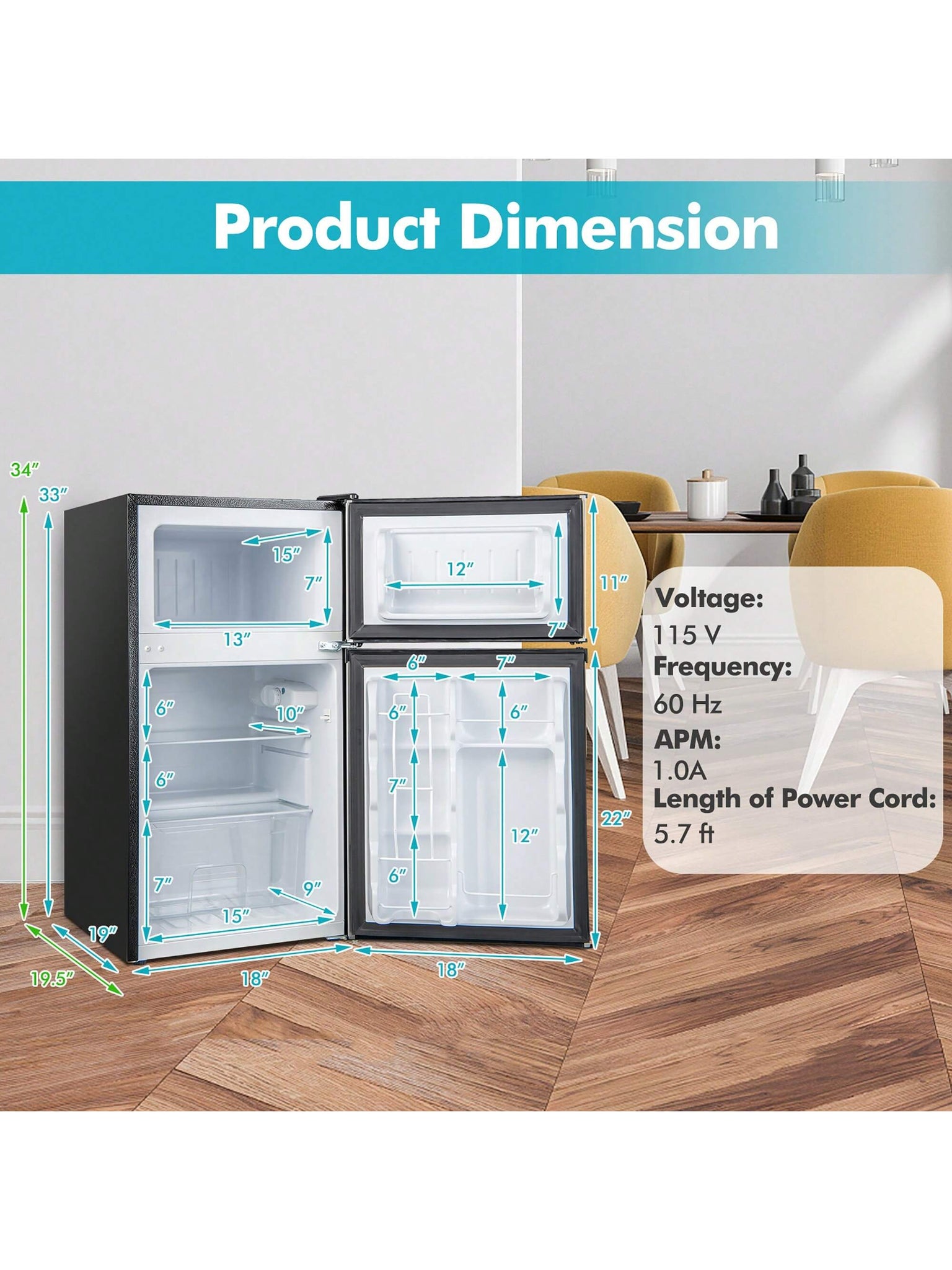 3.2 Cu.Ft Mini Refrigerator With Freezer Compact Fridge With 2