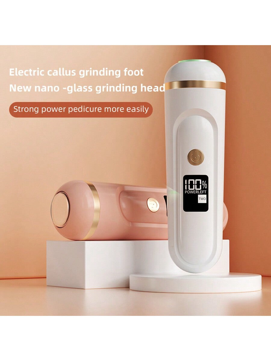 1 Electric Foot Grinder With Display Screen; Glass Grinding Head, Quickly Removes Calluses, And Has A Longer Service Life; Silent Design, Noise Free Motor With Strong Power And Long Service Life; Two Adjustable Speeds; 360 Degree Horizontal Rotation;-White-1