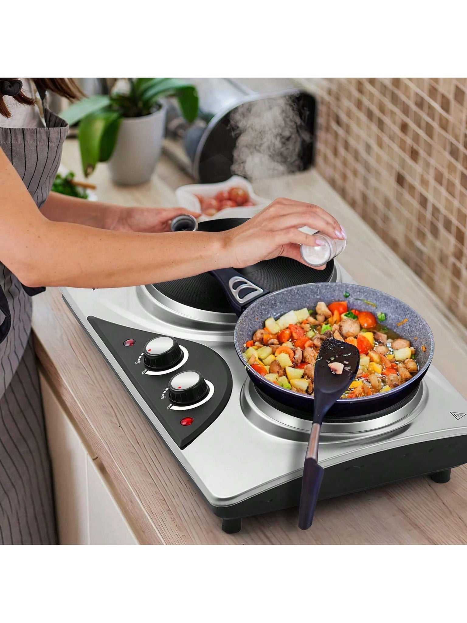 CUSIMAX Hot Plate, Electric Double Burner, 1800W Cast Iron Countertop  Cooktop, Portable for Cooking, Compatible for All Cookwares, Easy Clean