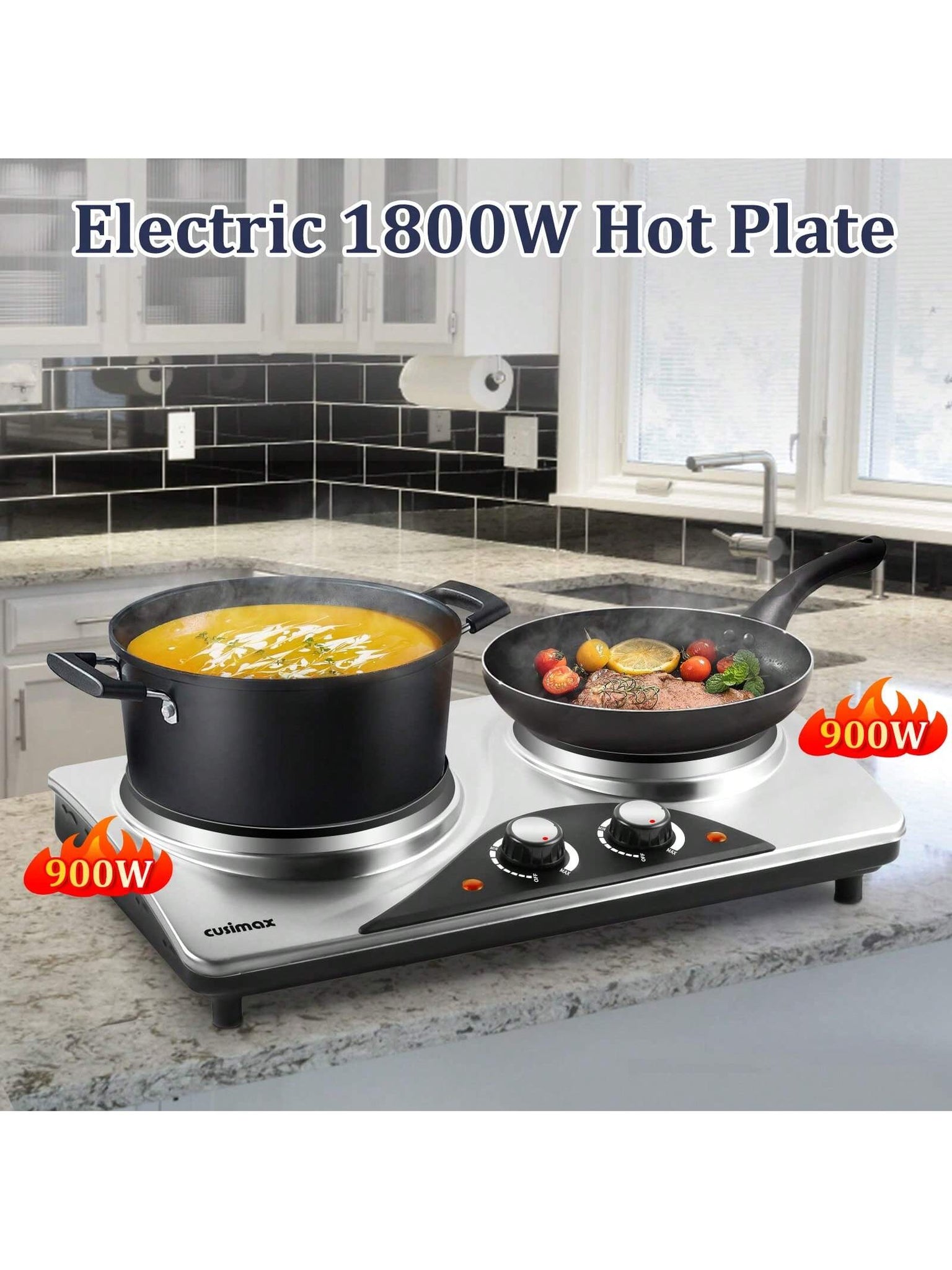 YONGSTYLE Double Hot Plate Electric Ceramic plate,1800W Infrared Cooktop  7inches 2 Burners for ALL Cookwares for Home/RV/Campsilver,900W+900W Double  Hot Plate