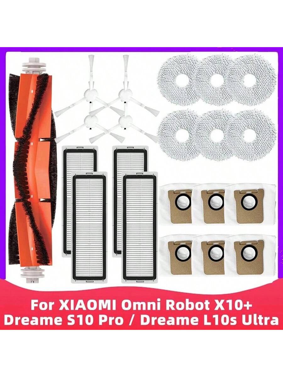  KTNAid 20 Pcs Accessories for Dreame L20 Ultra / L30 Ultra  Robot Vacuum Cleaner, 1 Main Brush, 4 Dust Bags, 4 Mop Pads, 4 HEPA  Filters, 6 Side Brushes, 1 Cleaning Brush : Home & Kitchen